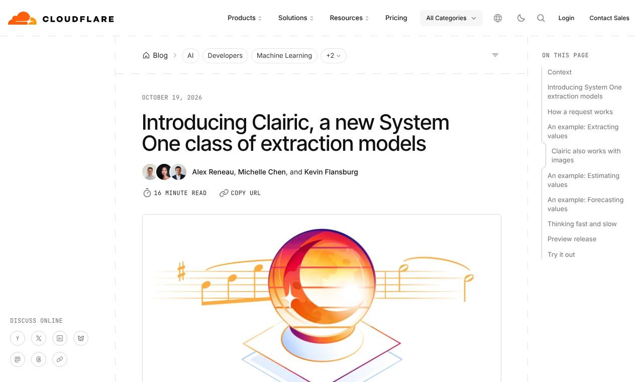 Cloudflareの公式ブログ「Introducing Clairic, a new System One class of extraction models」