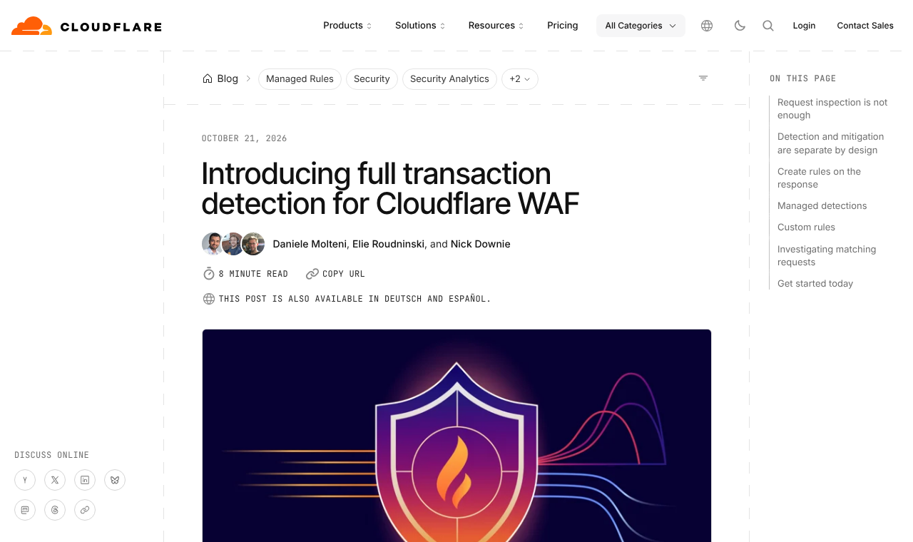 Cloudflare のブログ「Introducing full transaction detection for Cloudflare WAF」