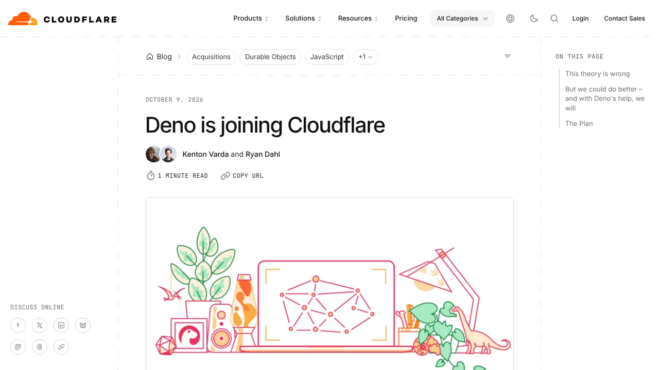 Cloudflare 公式ブログの発表記事「Deno is joining Cloudflare」