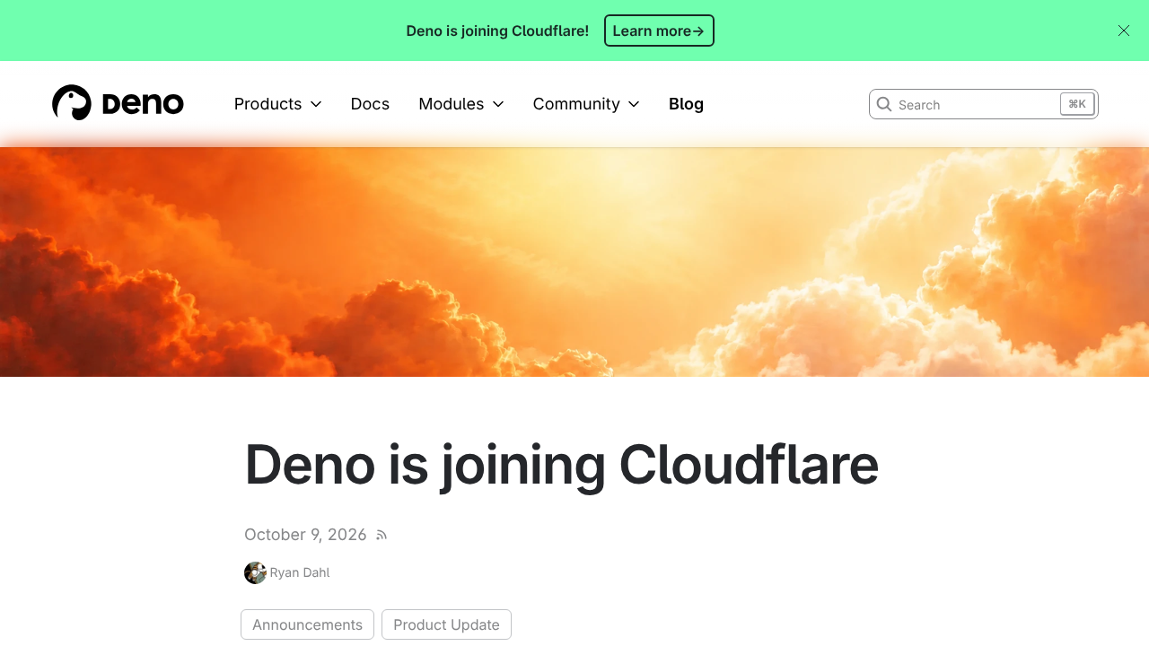Deno 公式ブログの発表記事「Deno is joining Cloudflare」