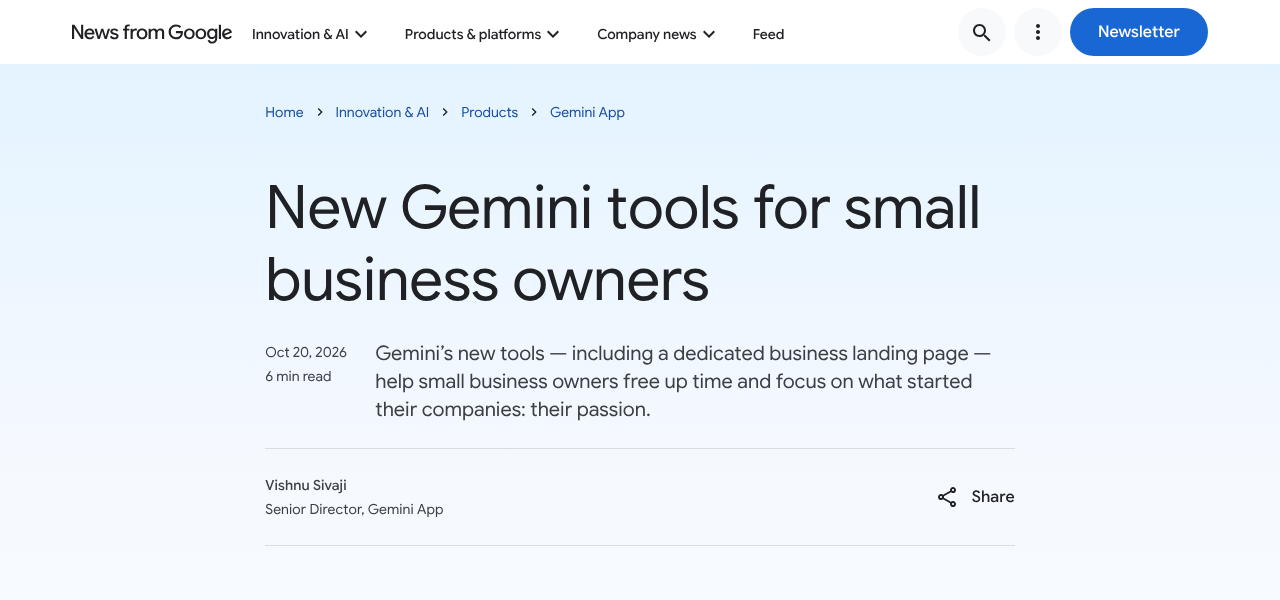 Google 公式ブログ「New Gemini tools for small business owners」