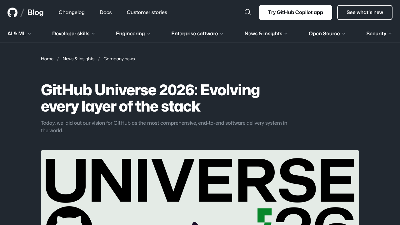 GitHub Blog の Universe 2026 の発表ページ
