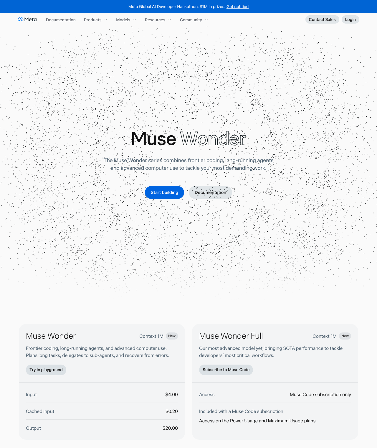 Meta の Muse Wonder モデルページ
