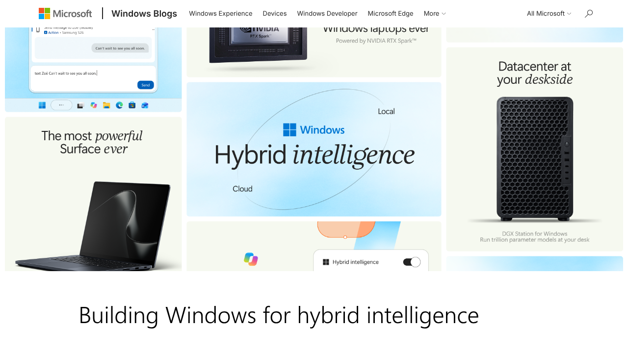 Microsoft の発表ブログ「Building Windows for hybrid intelligence」